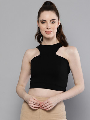 METRONAUT Casual Solid Women Black Top