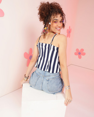 ADRIANA Party Striped Women Dark Blue, White Top