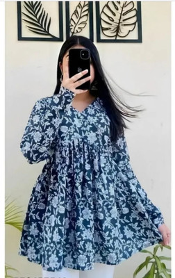 Seema Fashion Party Printed Women Blue Top
