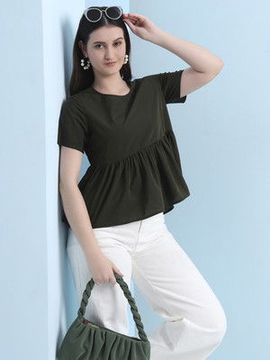 fithub Casual Solid Women Green Top