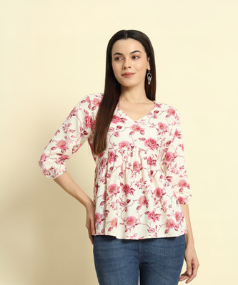 Sa Rasa Casual Printed Women Pink Top