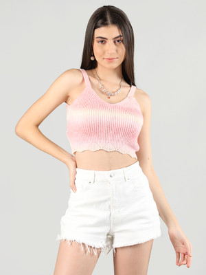 DLANXA Beach Wear Self Design Women Pink Top