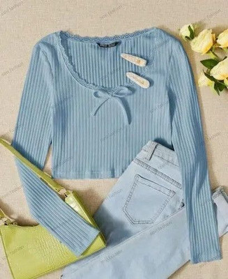Sovi fashion Casual Solid Women Light Blue Top