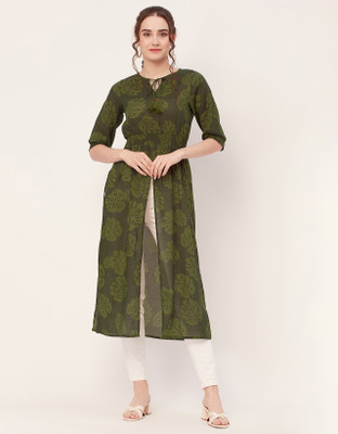 moomaya Women Printed A-line Kurta(Green)