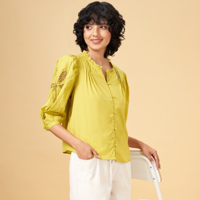 Honey By Pantaloons Casual Solid Women Yellow Top