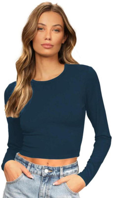 THE BLAZZE Casual Solid Women Blue Top