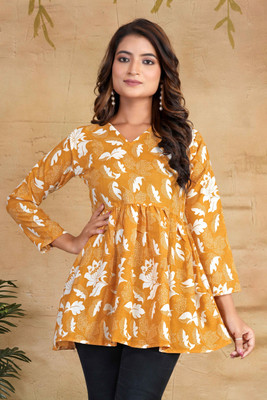 VSP CREATION Party Floral Print Women Yellow Top