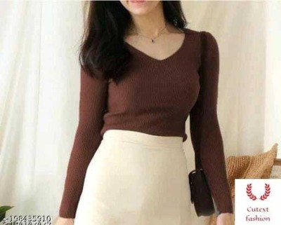 SONIC FASHION Casual Self Design Women Brown Top