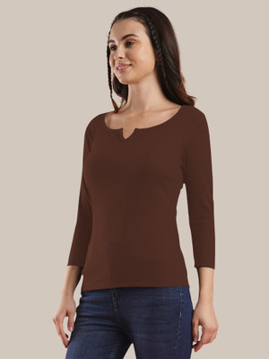 Kashonaa Casual Solid Women Brown Top