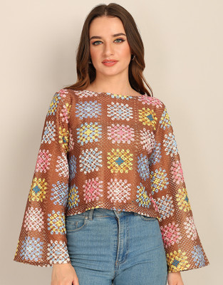 all about you Casual 3/4 Sleeve Geometric Print Women Multicolor Top