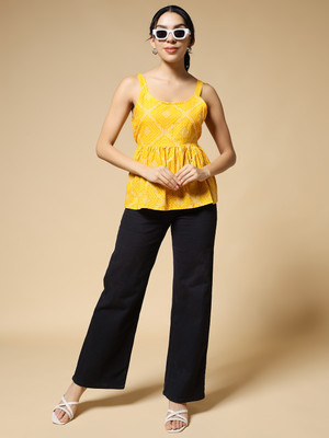 Istyle Can Casual Printed Women Yellow Top