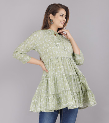 AARIKAARI Women Printed Flared Kurta(Light Green)