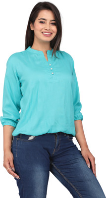 FASHION FALCON Party Polka Print Women Light Blue Top