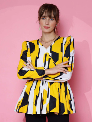 Honky Tonky Casual Floral Print Women Yellow Top