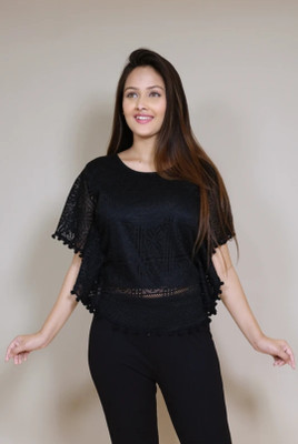 UNIQUEEE Casual Self Design Women Black Top