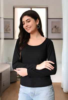 Moshe Casual Solid Women Black Top