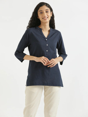 Koora Women Solid Straight Kurta(Dark Blue)