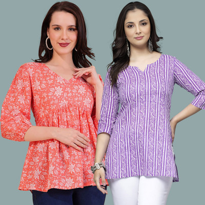 Dream Beauty Fashion Casual Printed Women Pink, Purple Top