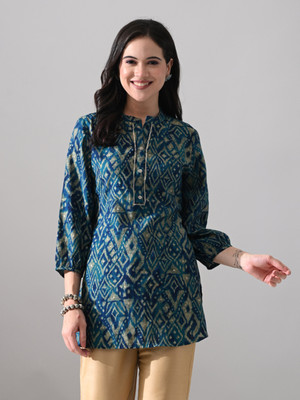 Meesan Party Printed Women Blue Top