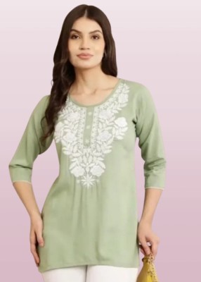 Khalil Casual Embroidered Women Light Green Top