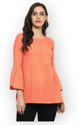 HouseOfCommon Casual Solid Women Orange Top