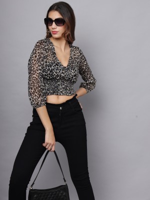 Eavan Casual Animal Print Women Black, White Top