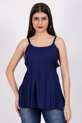 Majestykart Casual Solid Women Dark Blue Top