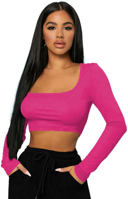 THEBLAZZEE Casual Solid Women Pink Top