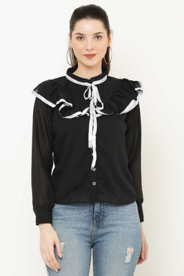 raushiongarment Casual Self Design Women Black Top