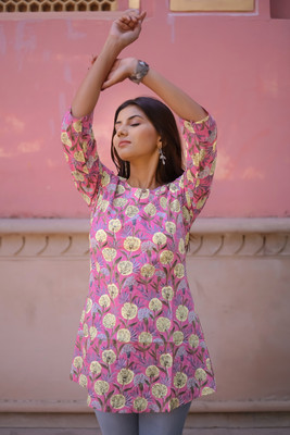 Vivika Casual Floral Print Women Pink Top