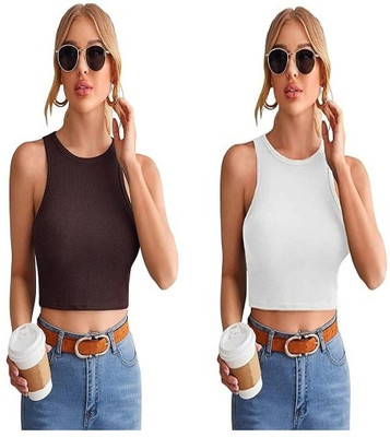 TUSIFASHION Casual Solid Women White, Black Top