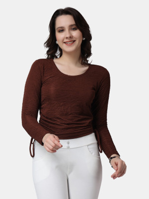 METRONAUT Casual Solid Women Brown Top