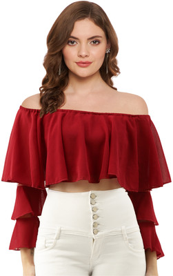 Martini Casual Solid Women Maroon Top