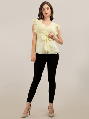 Prettify Casual Self Design Women Yellow Top