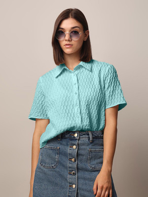 Zilcon Casual Solid Women Light Blue Top