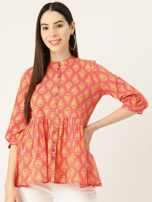 maaesa Casual Printed Women Yellow, Pink Top