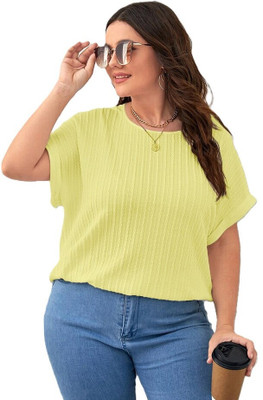 Rahi Trendz Casual Self Design Women Yellow Top
