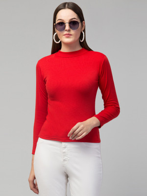FamBee Casual Solid Women Red Top