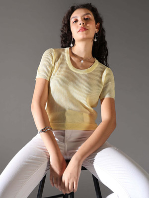SHOWOFFFF Casual Striped Women Yellow Top