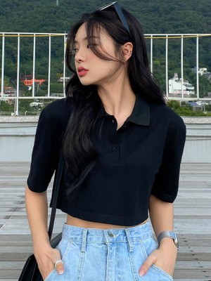 Rutva Enterprise Casual Self Design Women Black Top