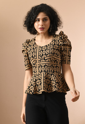 IUGA Party Self Design Women Brown, Black Top