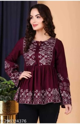 LAOMI Casual Printed Women Maroon Top