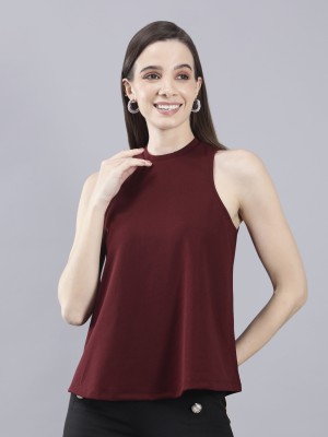 saffe Casual Solid Women Maroon Top