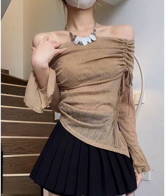 OUTZIDR Party Solid Women Brown Top