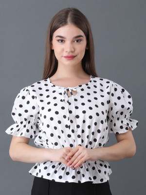 NAVRAAH Casual Polka Print Women White Top