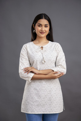 RAISHREE Women Printed Straight Kurta(White)