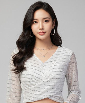 urban streetwear Party Embellished Women White Top