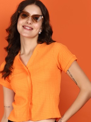 V-MART Casual Solid Women Orange Top