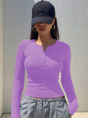 NAVYANKAA Casual Solid Women Purple Top