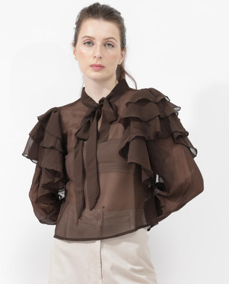 RAREISM Party Solid Women Brown Top